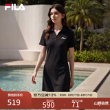 斐乐 斐乐官方女子针织连衣裙时尚修身POLO领短袖裙子 正黑色-BK M (165) 84A
