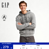 盖璞（GAP）男女装春款LOGO仿羊羔绒宽松连帽衫卫衣美版789781 灰色 L 美码  XL亚洲码185/104A