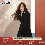 斐乐 杨幂同款|斐乐官方女子连衣裙春新款时尚优雅收腰翻领连身裙 正黑色-BK M （165/84A/M）