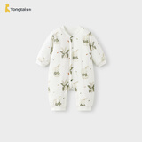 童泰（TONGTAI）婴儿连体衣秋冬季纯棉初生宝宝夹棉衣服对开按扣爬服绿色80cm