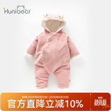 欢喜小熊 婴儿衣服冬季纯棉加绒哈衣爬服婴幼儿灯芯绒保暖冬装宝宝连体衣 粉色 80cm (建议10-18月身高73-80cm)
