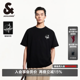 杰克·琼斯（JACK&JONES）男装26年短袖T恤男士夏季100%纯棉圆领潮流休闲航海系列宽松半袖 E43纯黑色 常规 XL