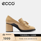 爱步（ECCO）高跟鞋女 优雅流苏深口牛皮粗跟正装单鞋女  雕塑奢华222663 HL 裸色22266301211 38