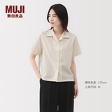 MUJI女式 易干弹力泡泡纱开领短袖衫女士衬衫衬衣女款女装夏季上衣 米白色 L (165/88A)