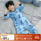 上宝麦春夏儿童连体睡衣精梳棉薄男童长袖家居服 天空蓝鳄鱼先生 120cm