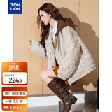 唐狮（TonLion）2026新款连帽棉衣女外套夹棉假两件短款百搭菱形格棉袄