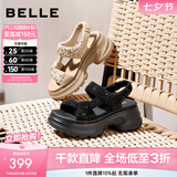 百丽（Belle）繁星亮片休闲凉鞋女2026夏新款商场同款厚底增高凉鞋F4A1DBL6 黑色 37 (235mm)