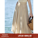 茵曼（INMAN）半身裙2025夏女装新款松紧高腰A字小个子中长白半裙子 浅卡其 M