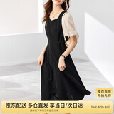 尚都比拉法式连衣裙夏季中长款a字裙泡泡袖系带收腰显瘦裙子 黑色 M 