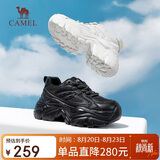 骆驼（CAMEL）老爹鞋女网布皮面拼接双系带厚底休闲鞋 L23S703108W 黑色透网 40