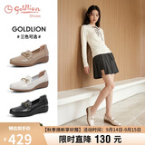 金利来（Goldlion）女鞋妈妈皮鞋一脚蹬浅口女单鞋坡跟圆头乐福鞋G662330071 米白38