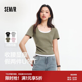 森马（Semir）短袖t恤女短款假两件百搭上衣25夏装显瘦U领套头衫109325100015
