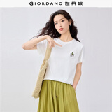 佐丹奴短袖T恤女夏季新款纯棉可爱动物头像刺绣圆领上衣13325324