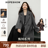 红袖高级感双面呢大衣2025冬季新款女装【静奢智感】100%绵羊毛呢外套 烟灰056 M