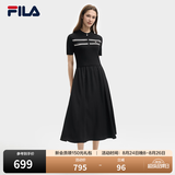FILA斐乐官方女子连衣裙夏新款时尚休闲简约修身短袖连身裙 正黑色-BK 2XL 180/96A/XXL