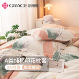 洁丽雅（Grace）枕套A类100%全棉 3A抗菌面料 吸汗枕头套 清雅 一对装 48*74cm