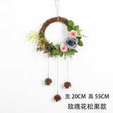 饰部落 田园风格仿真植物壁挂装饰墙壁挂饰幼儿园环创教室挂饰民宿餐厅创意仿真植物壁挂墙上挂件 玫瑰花松果款