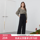 范思蓝恩 春秋装新款拖地裤子女高腰直筒裤休闲裤显瘦长裤 黑色 M