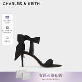 CHARLES&KEITH一字带缎面蝴蝶结绑带高跟凉鞋子女鞋七夕礼物送女友CK1-61720177 BLACK TEXTURED黑色纹理 37