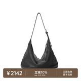裘真（qiuzhen）【明星同款】植鞣胎牛皮腋下经典hobo包通勤真皮女包 黑色-大号(胎牛皮版) 小包/大包