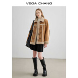 VEGA CHANG皮毛一体短外套女2024年秋冬宽松显瘦旷野美拉德毛绒保暖夹克外套 布朗棕（长款） S