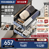 悍高（HIGOLD） 厨房橱柜拉篮碗架抽屉式碗篮加厚304不锈钢底板调味篮双层碗碟篮 550柜体2层-L3.0原色蜂窝纹底板