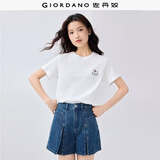 佐丹奴短袖T恤女夏季新款纯棉可爱动物头像刺绣圆领上衣13325324
