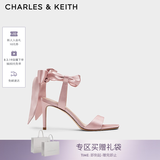 CHARLES&KEITH一字带缎面蝴蝶结绑带高跟凉鞋子女鞋七夕礼物送女友CK1-61720177 粉红色Pink 36