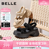 百丽（Belle）繁星亮片休闲凉鞋女2026夏新款商场同款厚底增高凉鞋F4A1DBL6 黑色 39 (245mm)