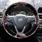 适用于汽车方向盘套冬季短毛绒别克新英朗昂科威plus君威君越昂科拉凯越GL8冬天保暖车把套防滑吸汗 咖色