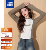唐狮（TonLion）2026长袖T恤女立领拉链袖子拼接美式复古休闲气质高级感