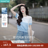 茵曼（INMAN）【李兰迪代言】丁达尔圆领针织衫短袖T恤女装2026年夏季新款上衣 蓝白条 S