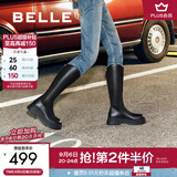 百丽（Belle）显瘦小V靴长筒靴女冬商场款弹力靴A1V1DDG3预售 黑仙草-微光皮面（绒里） 39 (245mm)