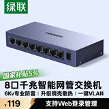 绿联8口千兆轻管理交换机 Web智能网管网线分线器 4口网络转换器交换器 企业宿舍iptv分流器65969