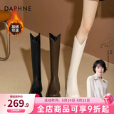 达芙妮厚底V口长筒靴女2026秋冬爆款女靴高筒靴显瘦百搭增高骑士靴子女 黑色【加绒款】 37