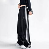 阿迪达斯（adidas）女裤 2026年秋季新款运动裤三条纹直筒香蕉裤时尚垂感弯刀裤子女 三叶草/针织/直筒 M