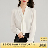 尚都比拉通勤飘带领白色衬衫女秋季上衣珍珠扣设计气质休闲时尚洋气衬衣