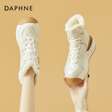 达芙妮加厚雪地靴女加绒保暖时尚厚底内增高棉鞋4622608021米色/加绒35