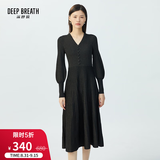 深呼吸DEEP BREATH女装灯笼袖高腰葱纱优雅轻礼服连衣裙A500155 黑 M (3)
