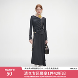 范思蓝恩秋季设计感针织T恤半身裙时尚套装女秋装新款慵懒高腰半身裙女 深灰色（上衣） S