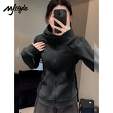 MJ STYLE收腰连帽卫衣外套女装2026年春秋新款小个子纯色修身拉链开衫上衣