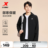 特步防泼水外套秋季新款男夹克上衣跑步服户外骑行服双层风衣运动服 【防泼水】正黑色-0109加绒 XL