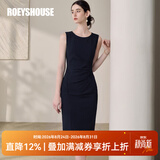 ROEYSHOUSE罗衣收腰褶皱设计感连衣裙女夏职场面试气质OL中长款背心裙13791 藏青色 2XL