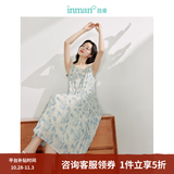 茵曼（INMAN）水墨玉兰花印花吊带连衣裙2025夏季女装新品无袖A字中长裙 浅蓝色 M