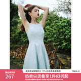 范思蓝恩夏季腰精裙气质收腰无袖背心连衣裙女夏季新款海边度假显瘦裙 浅水蓝-无袖 S