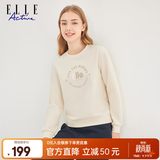 ELLE ACTIVE经典百搭字母印花圆领卫衣装秋季百搭基础独特logo运动休闲套头衫 杏色 S