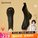 DAPHNE达芙妮短靴女秋冬棉靴新款女靴冬季加绒保暖冬款靴子百搭法式瘦瘦靴 黑色 单层 跟高3.5cm 35 (230mm)