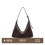 裘真（qiuzhen）【明星推荐】 经典hobo包植鞣牛皮腋下通勤休闲饺子女包 咖啡色-大号（羊皮） 小包/大包