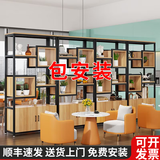 喆威屏风隔断柜办公室展示架现代简约置物架工业风装饰架书架 80长30深200高 浅胡桃+黑架 送货上门