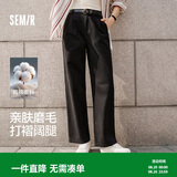 森马（Semir）休闲裤女纯棉打褶阔腿裤腰带秋复古磨毛长裤显腿长101524127005A